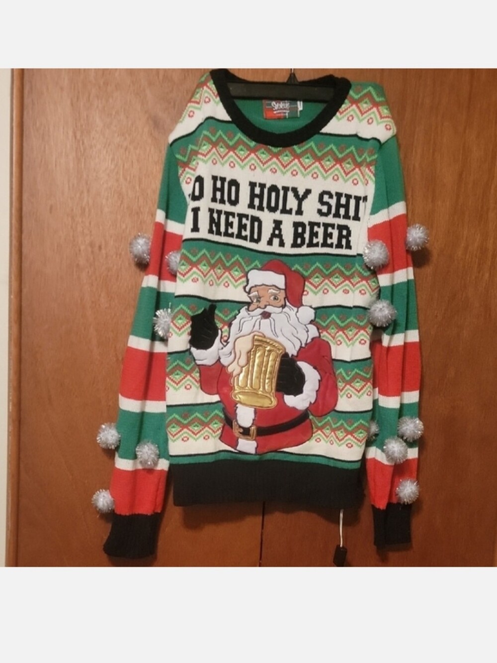 Spencer's Green, Red & White Santa Beer Holiday Crewneck Sweater